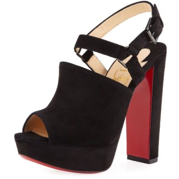Christian Louboutin Tamila Black Velvour Slingback Platform Sandals - Picture 1 of 8